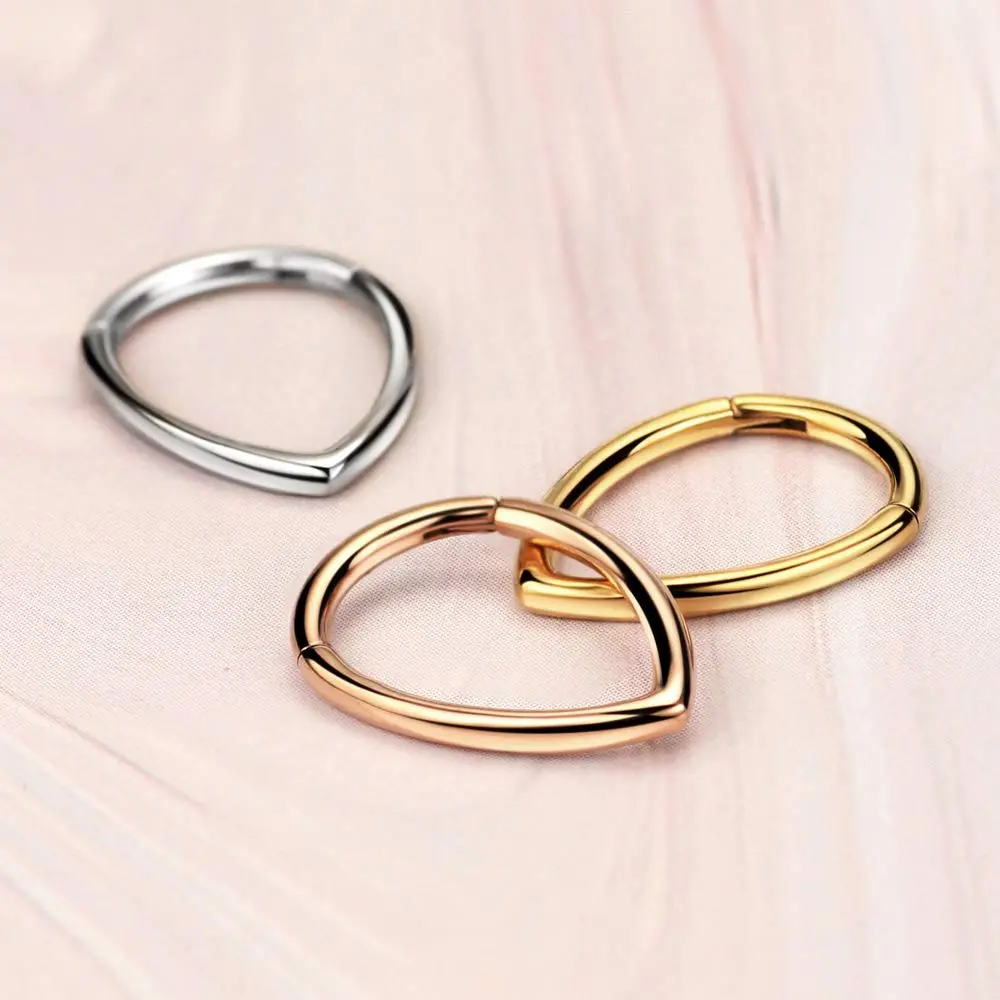 FANSING Surgical Steel Teardrop Septum Hoop 16 Gauge | Gold-Plated Triangle Nose Ring for Women - view 5