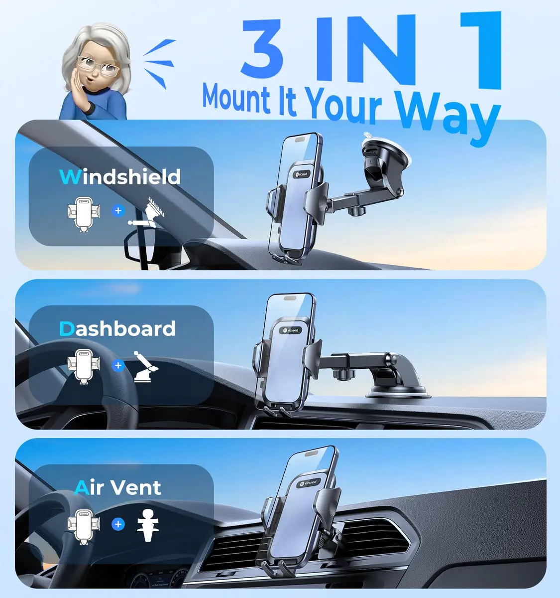 VICSEED 2026 Upgraded Car Phone Holder Mount | 86LBS Ultra-Powerful Suction, Sturdy & Flexible - view 2