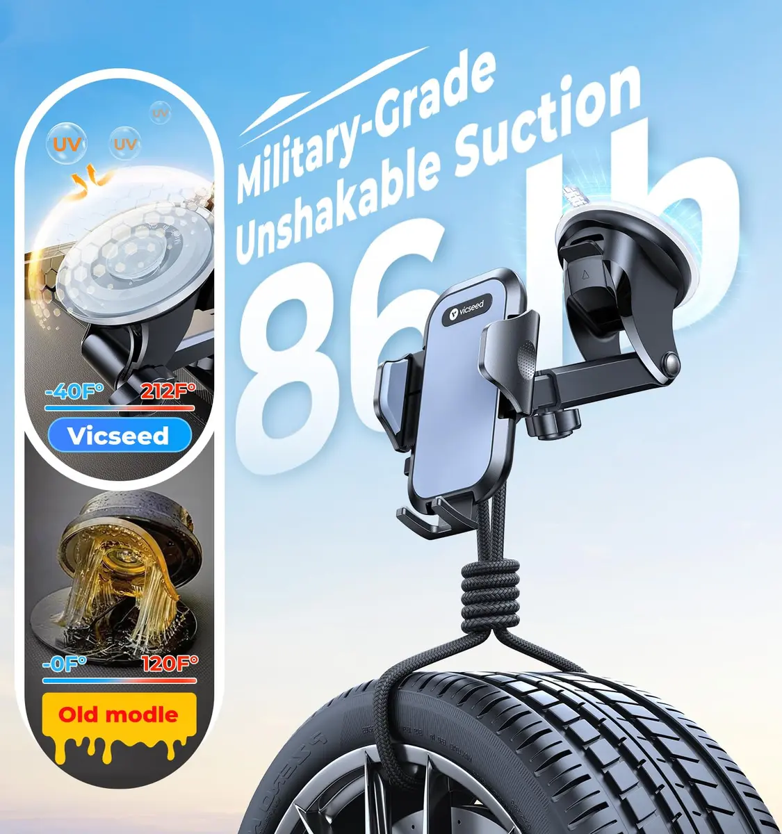 VICSEED 2026 Upgraded Car Phone Holder Mount | 86LBS Ultra-Powerful Suction, Sturdy & Flexible - view 3
