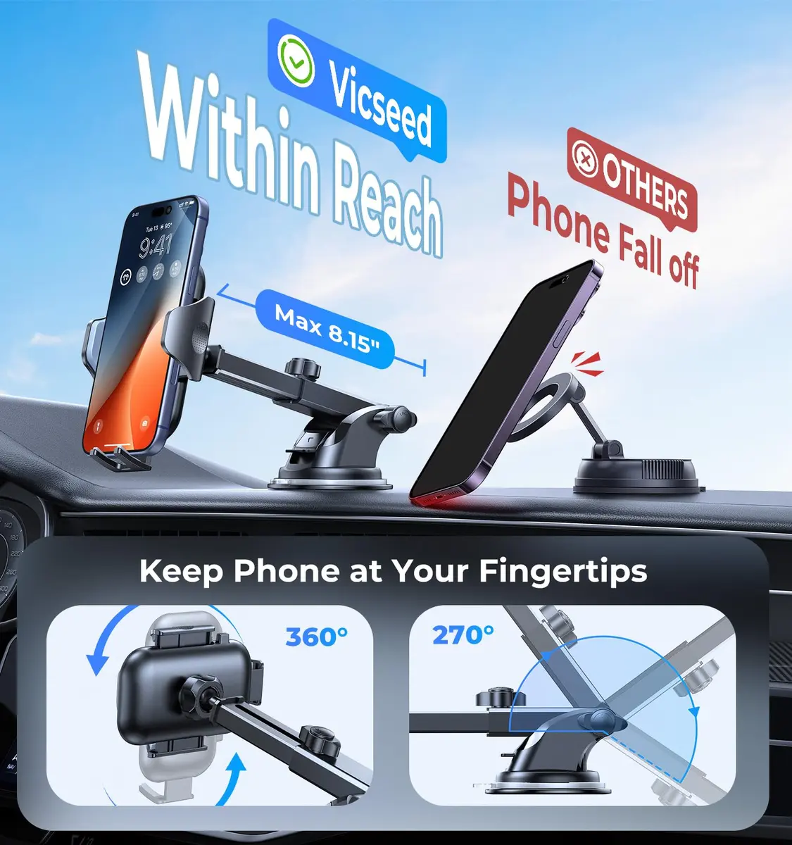 VICSEED 2026 Upgraded Car Phone Holder Mount | 86LBS Ultra-Powerful Suction, Sturdy & Flexible - view 4