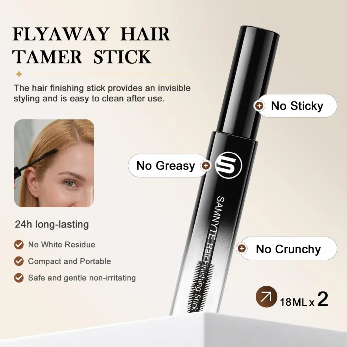 Samnyte Hair Finishing Stick 2 Pack - 36ml (1.4 Fl Oz) | Tames Flyaways & Baby Hairs - view 2