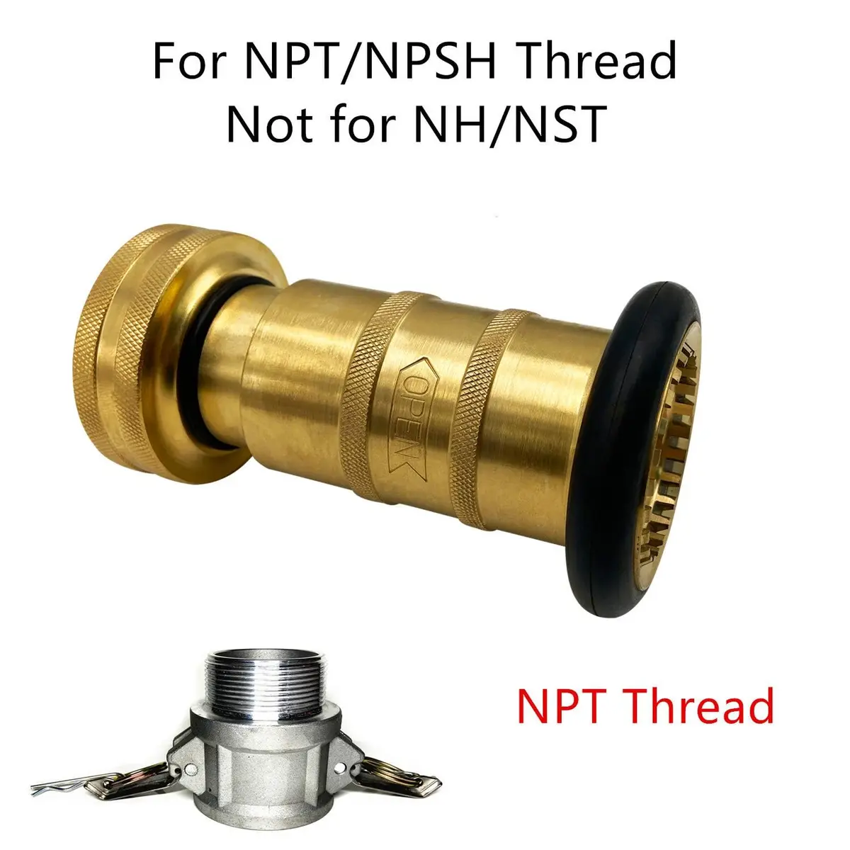 SAFBY Brass Fire Hose Nozzle 1" NPT/NPSH | Fog, Stream & Off Positions - view 2