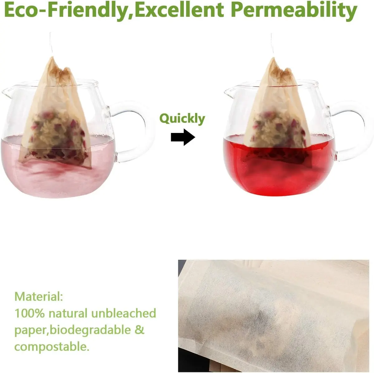 fenshine 100pcs Disposable Tea Bags for Loose Leaf Tea | Natural Wood Pulp, Unbleached, Drawstring (3.54" x 2.75") - view 2