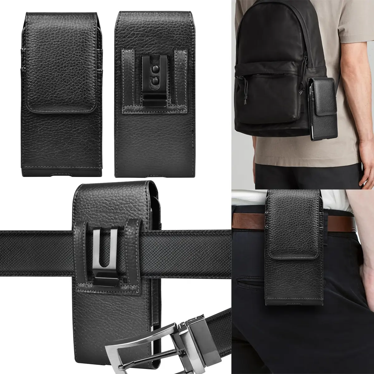 Takfox Leather Belt Holster Pouch for Samsung Galaxy S25 Ultra S24 Plus S23 S22 S21 S20 FE 5G Note 20 J7 J3 with Belt Clip & Card Slots (Black) - view 7