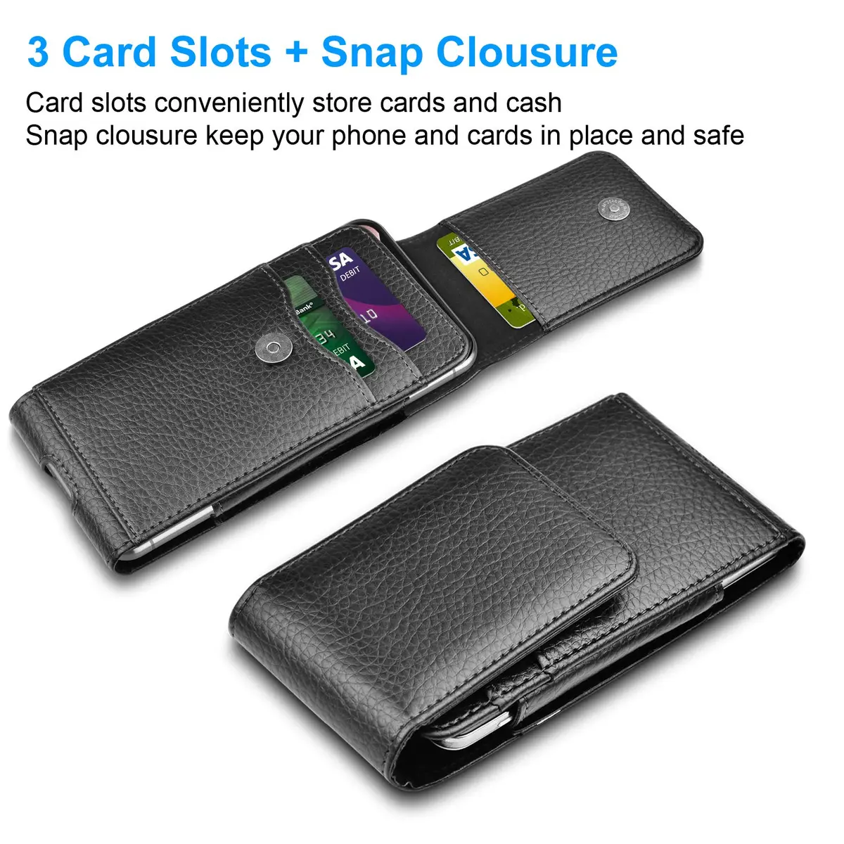 Takfox Leather Belt Holster Pouch for Samsung Galaxy S25 Ultra S24 Plus S23 S22 S21 S20 FE 5G Note 20 J7 J3 with Belt Clip & Card Slots (Black) - view 3