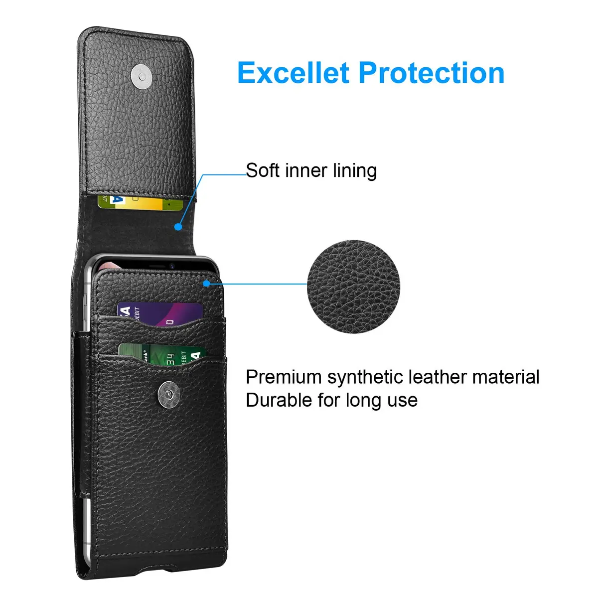 Takfox Leather Belt Holster Pouch for Samsung Galaxy S25 Ultra S24 Plus S23 S22 S21 S20 FE 5G Note 20 J7 J3 with Belt Clip & Card Slots (Black) - view 4