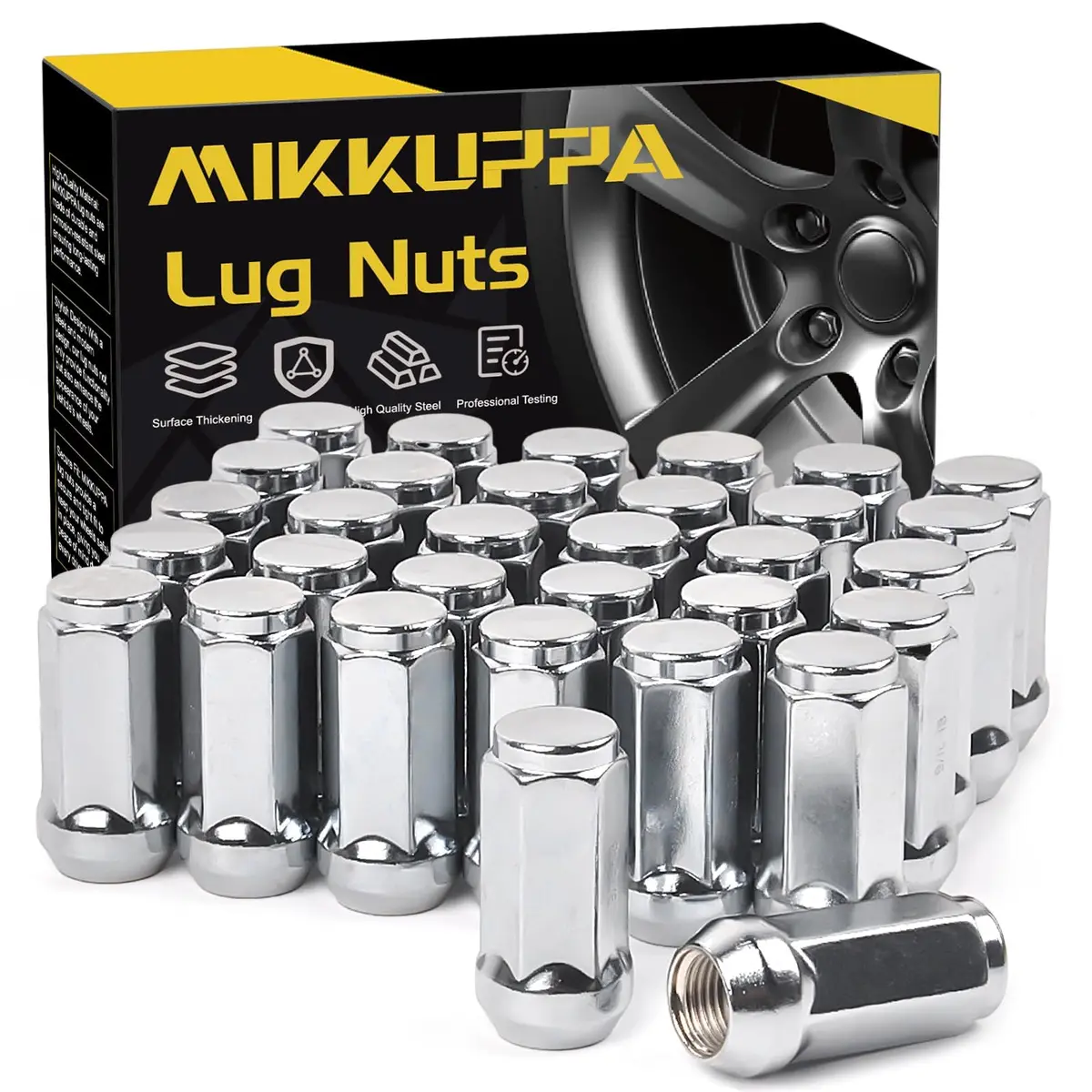 MIKKUPPA 9/16-18 Lug Nuts Replacement for Dodge Ford | Chrome Closed End 32pcs - main product image