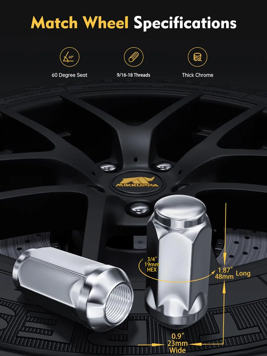 MIKKUPPA 9/16-18 Lug Nuts Replacement for Dodge Ford | Chrome Closed End 32pcs - view 2
