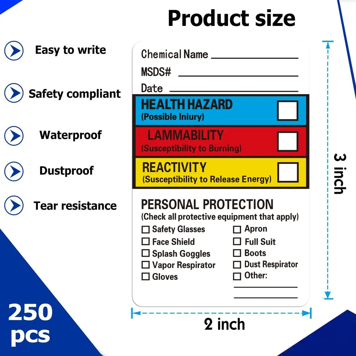 Well Tile Chemical Safety Data Labels MSDS Stickers 2x3 Inch | OSHA-Compliant Hazard Communication - view 2