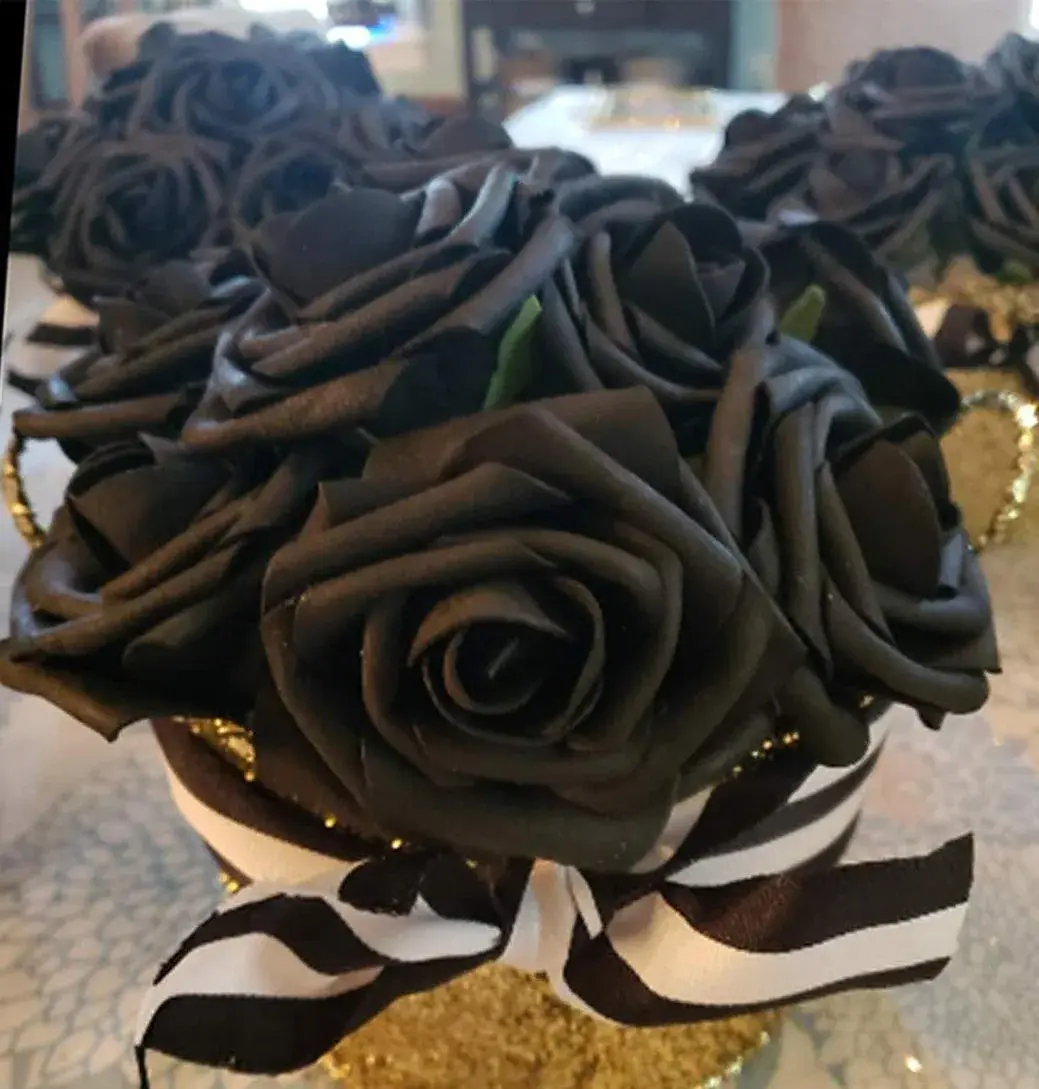 Higfra Black 25pcs Artificial Foam Roses with Stems | Realistic Look for DIY Bouquets & Decor - view 7