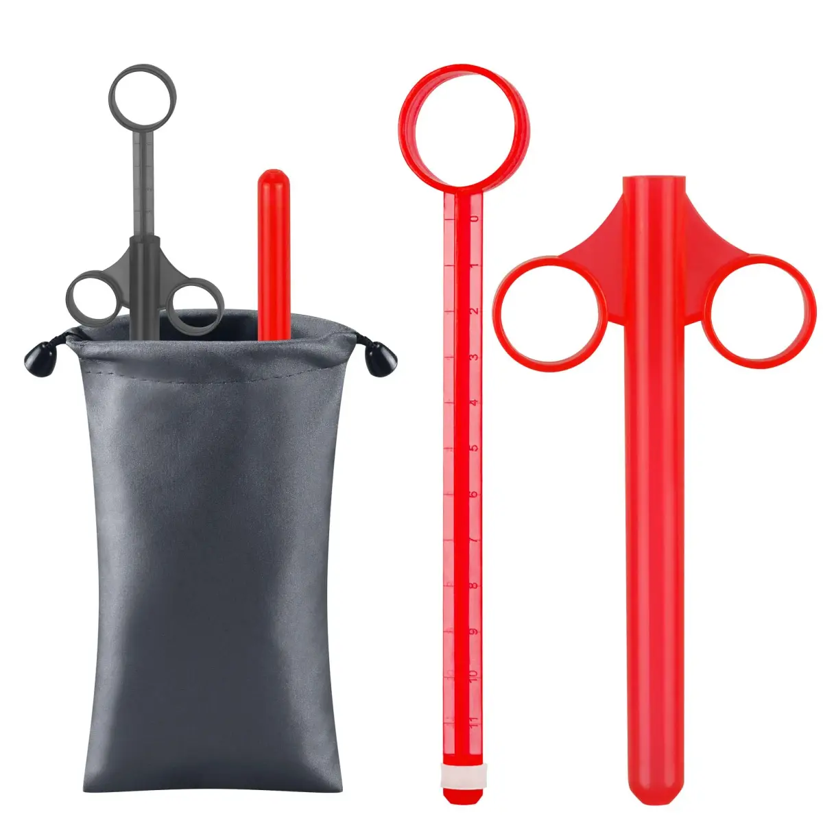NEWJINDA Black Red 2-Piece Lube Applicator Syringe Set with Storage Bag | Precise 10ml Scale & Easy-Grip Design - main product image