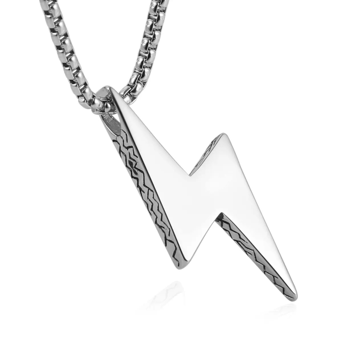 AsAlways Lightning Bolt Necklace for Men, with 22"+2" Rolo Chain | Strength & Power Accessory - main product image