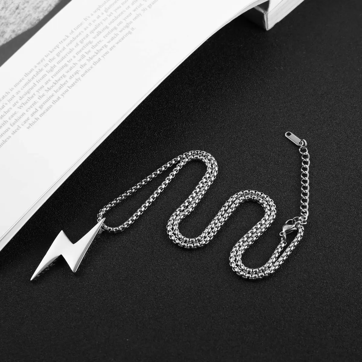 AsAlways Lightning Bolt Necklace for Men, with 22"+2" Rolo Chain | Strength & Power Accessory - view 5