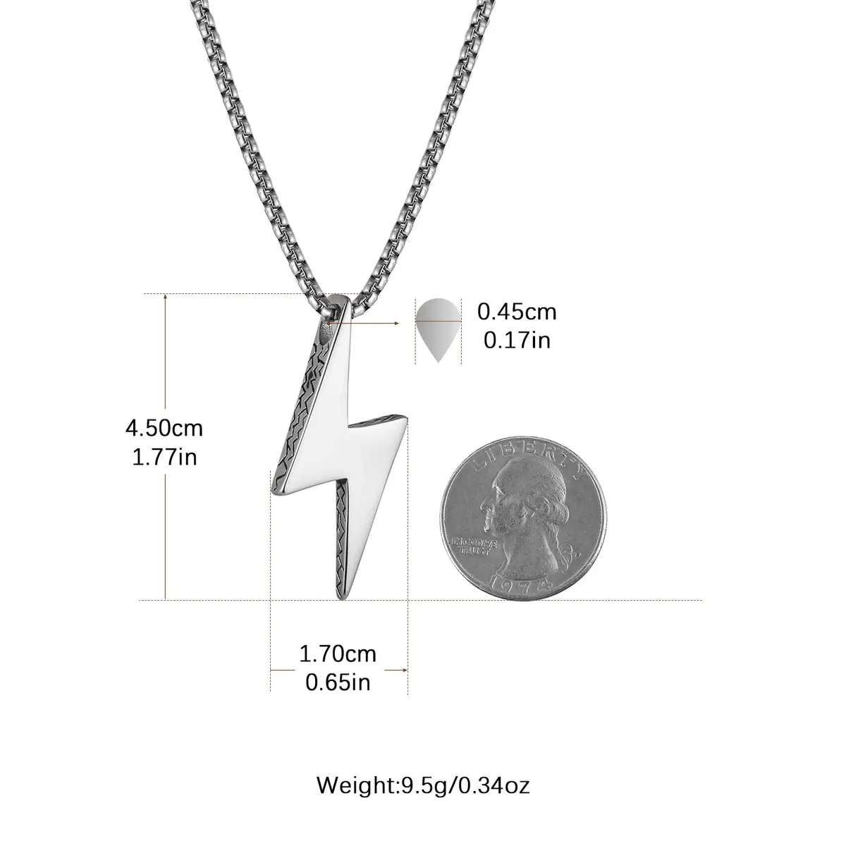 AsAlways Lightning Bolt Necklace for Men, with 22"+2" Rolo Chain | Strength & Power Accessory - view 6