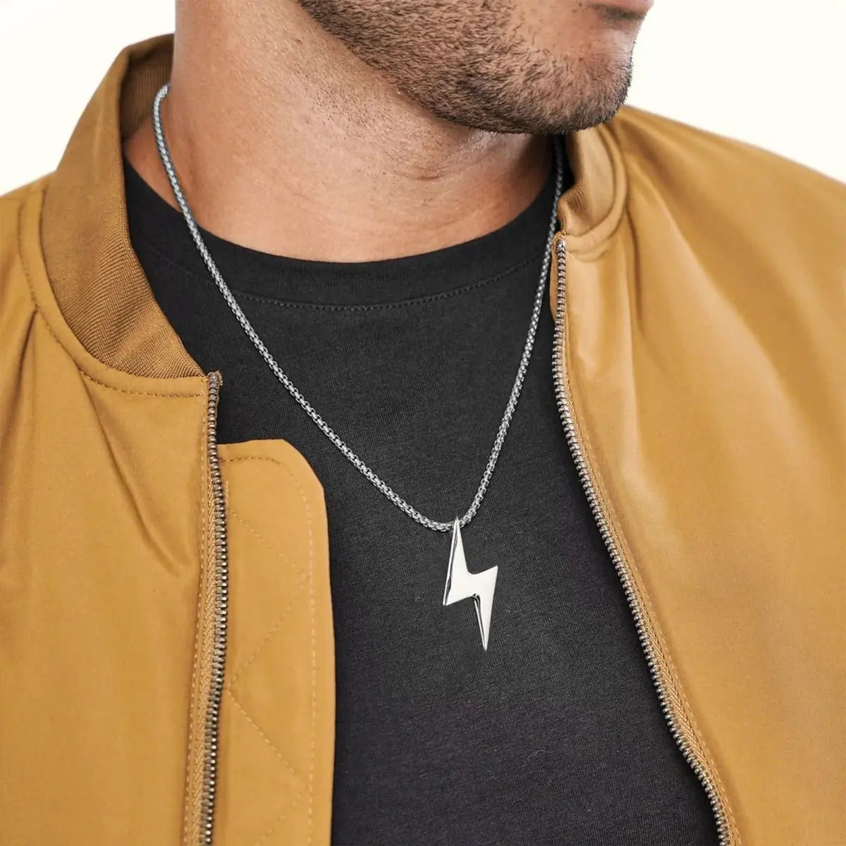 AsAlways Lightning Bolt Necklace for Men, with 22"+2" Rolo Chain | Strength & Power Accessory - view 2