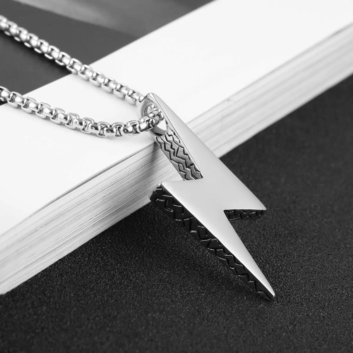 AsAlways Lightning Bolt Necklace for Men, with 22"+2" Rolo Chain | Strength & Power Accessory - view 4