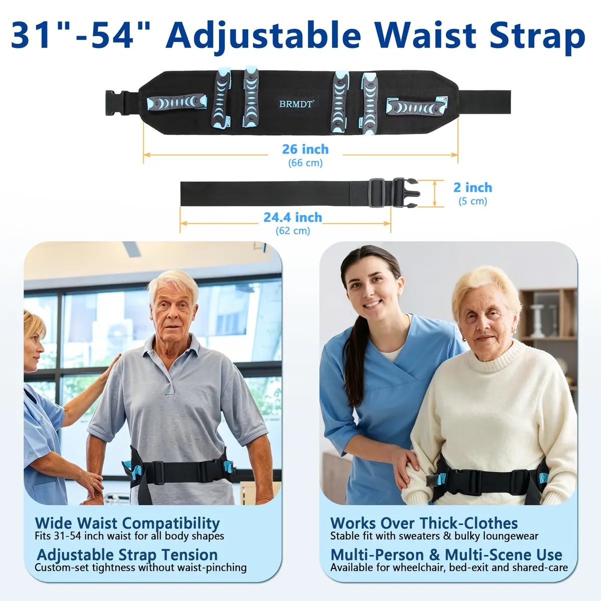 BRMDT Gait Belt for Seniors 31.5-54in | Adjustable Safety Belt with Handles - view 5