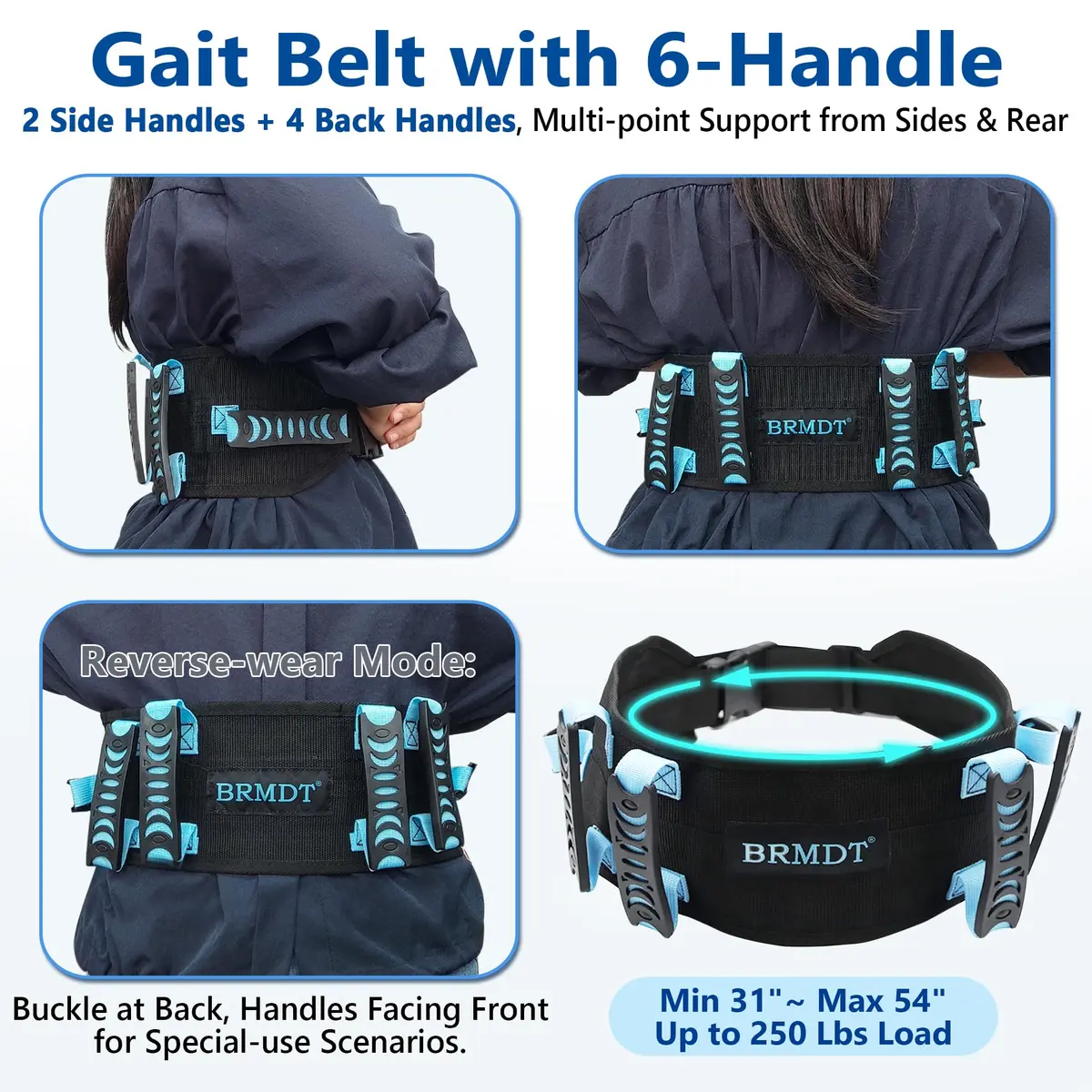 BRMDT Gait Belt for Seniors 31.5-54in | Adjustable Safety Belt with Handles - view 3