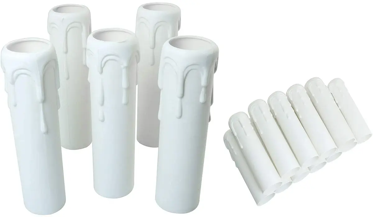 Longdex E12 Candelabra Base Sleeves 25x100mm (1x4 Inch) White Antique Candle Light Sockets 12-Pack | Realistic Wax Bead Effect - main product image
