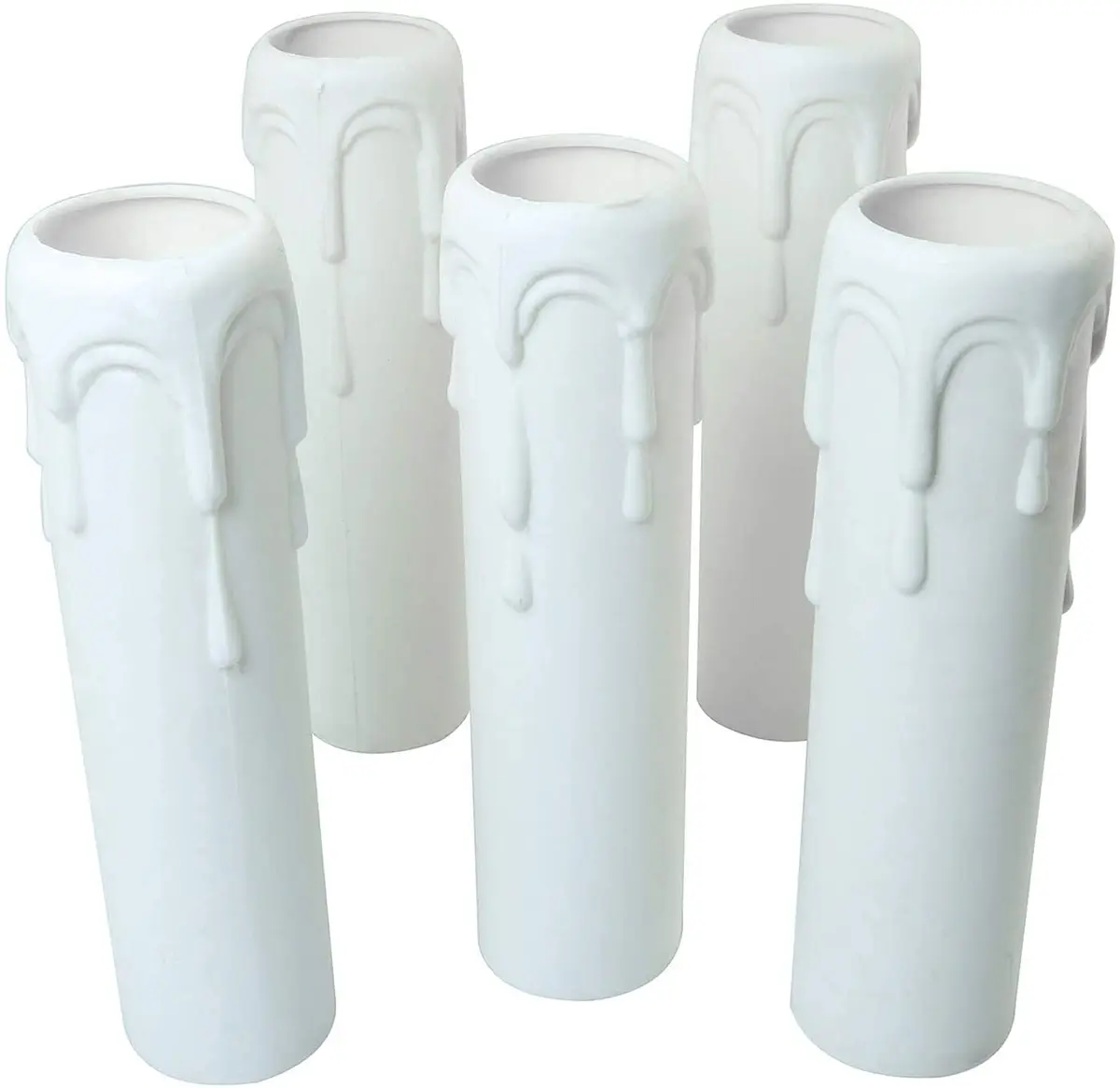 Longdex E12 Candelabra Base Sleeves 25x100mm (1x4 Inch) White Antique Candle Light Sockets 12-Pack | Realistic Wax Bead Effect - view 3