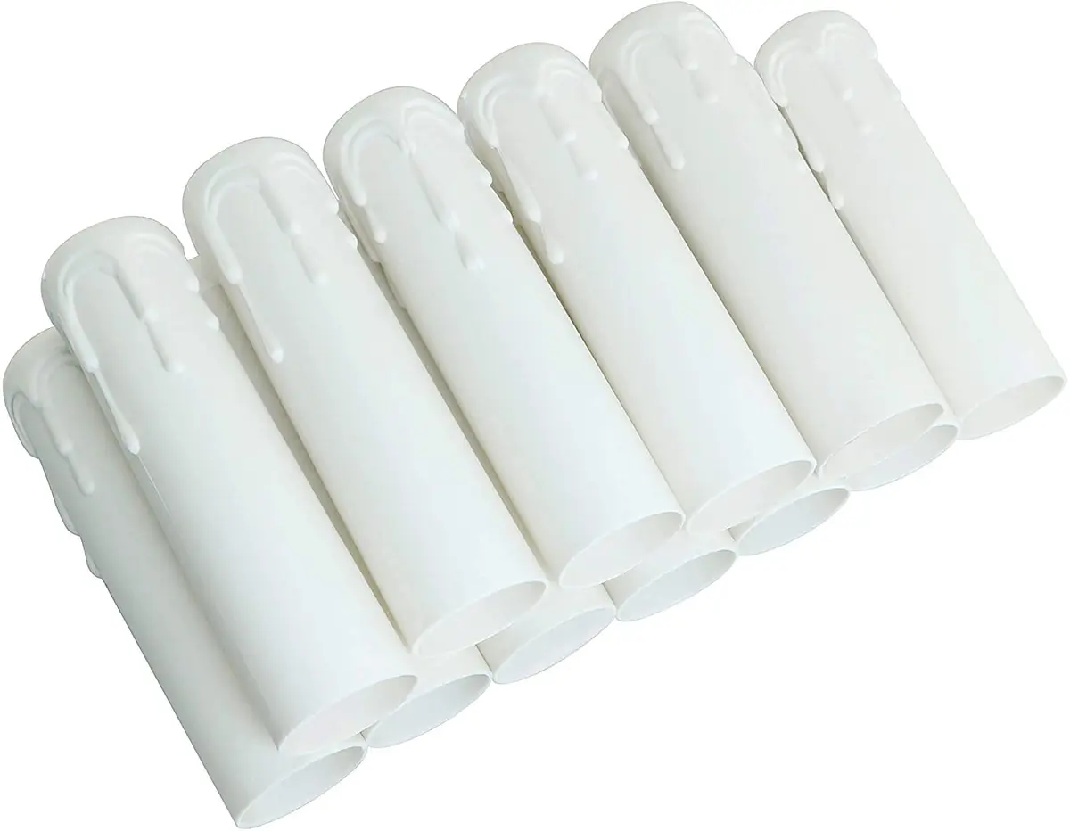 Longdex E12 Candelabra Base Sleeves 25x100mm (1x4 Inch) White Antique Candle Light Sockets 12-Pack | Realistic Wax Bead Effect - view 4