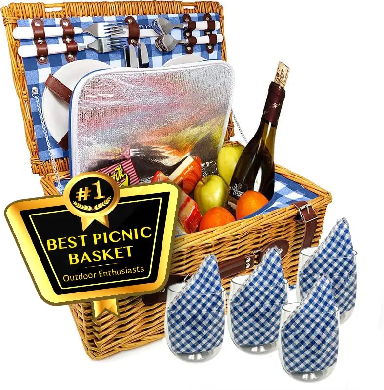 Nature Gear Picnic Basket, Wicker Set for 4 | Insulated & Stylish Outdoor Carry - main product image