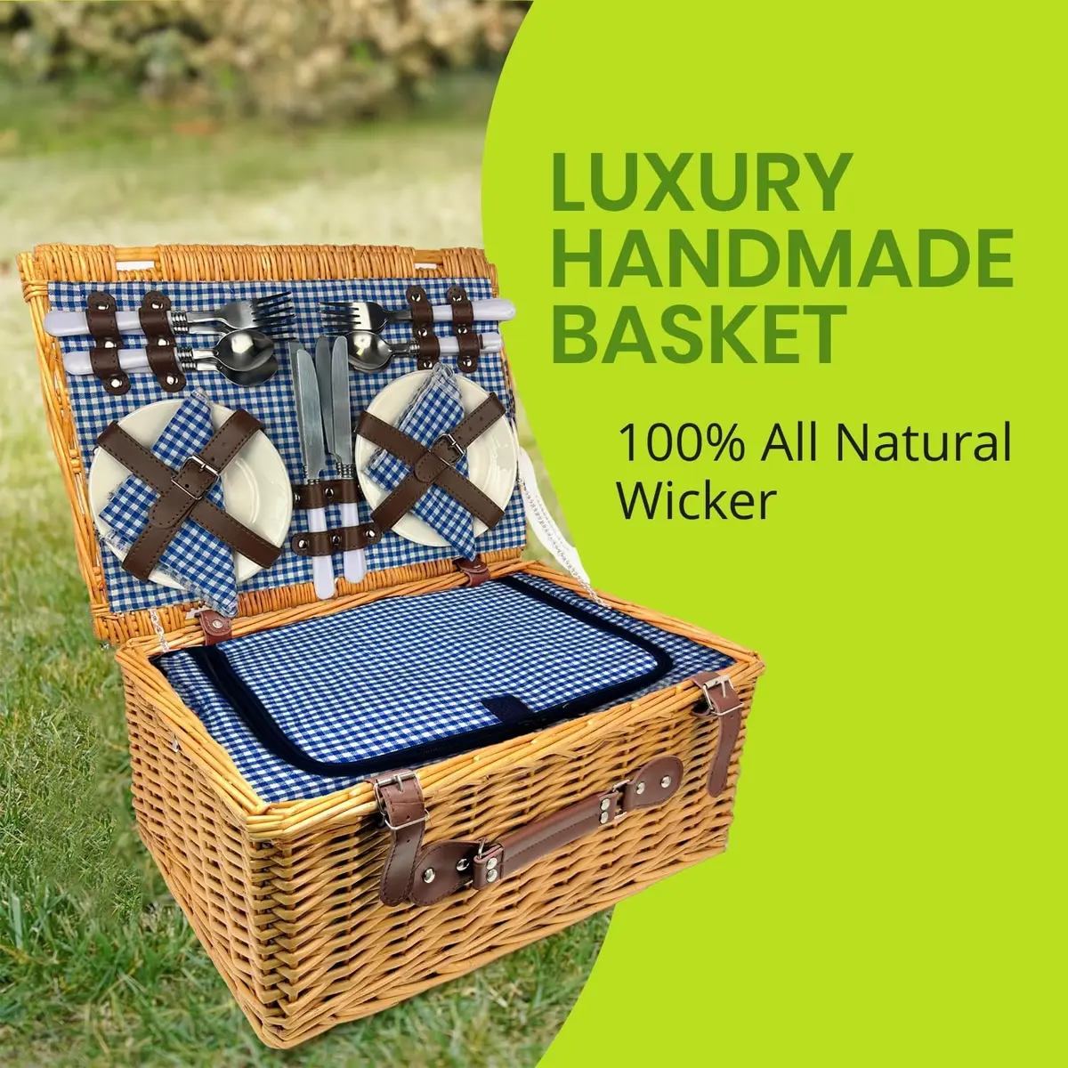 Nature Gear Picnic Basket, Wicker Set for 4 | Insulated & Stylish Outdoor Carry - view 7