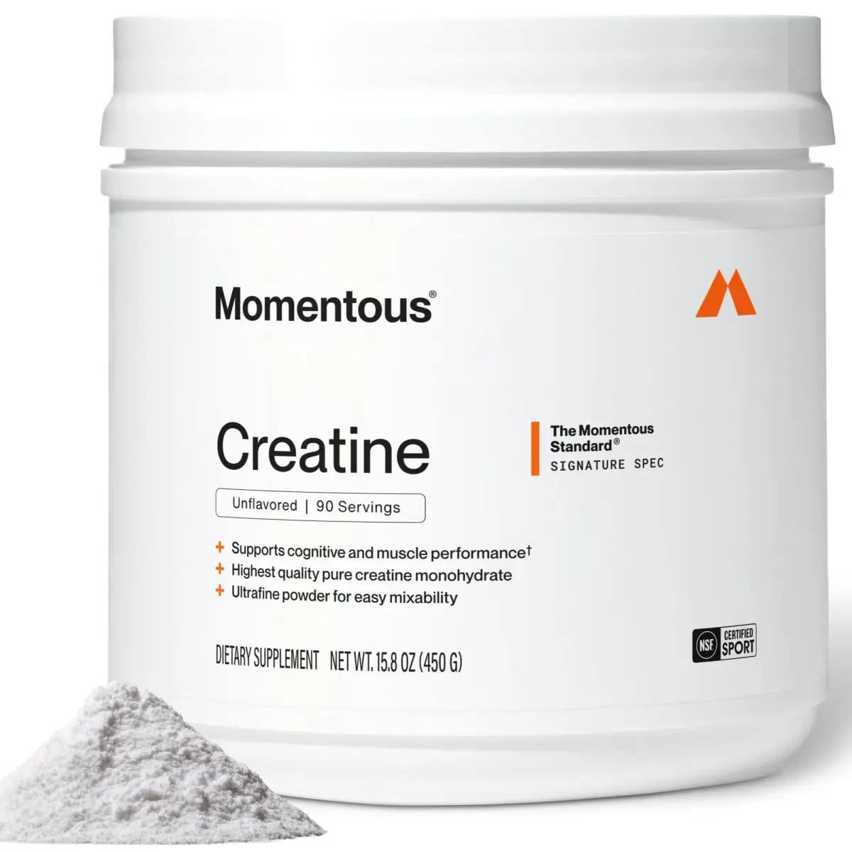 Momentous Creatine Monohydrate Powder 90 Servings (15.8 oz) | NSF Certified for Sport & Muscle Growth - main product image
