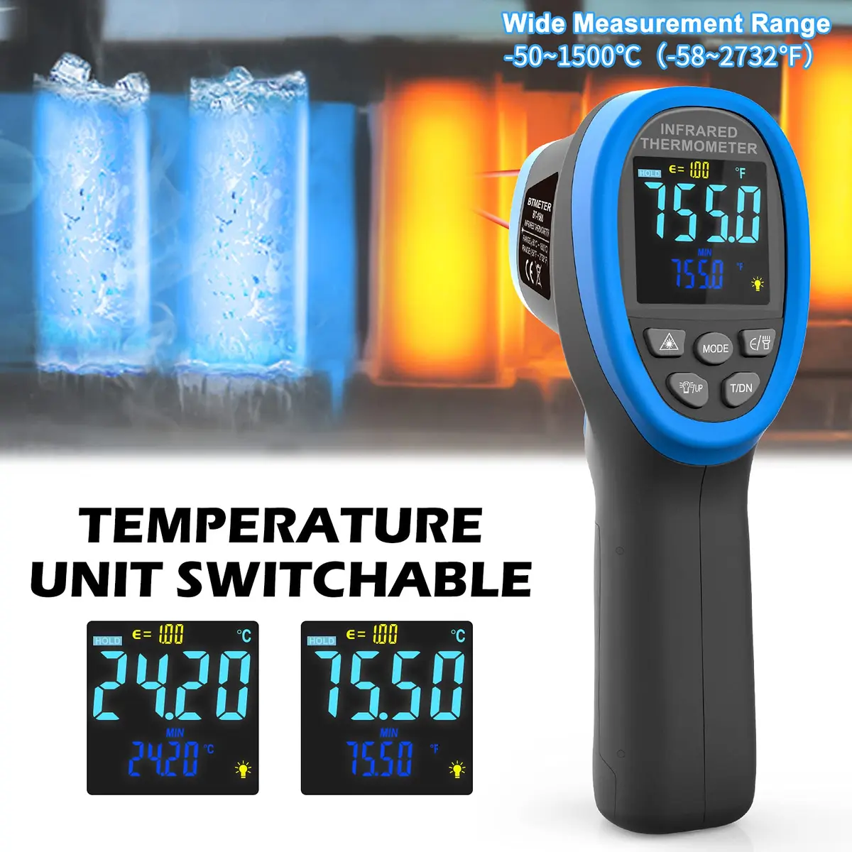 BTMETER BT-1500C Infrared Thermometer -58℉ to 2732℉ | Non Contact Laser IR Gun - view 6
