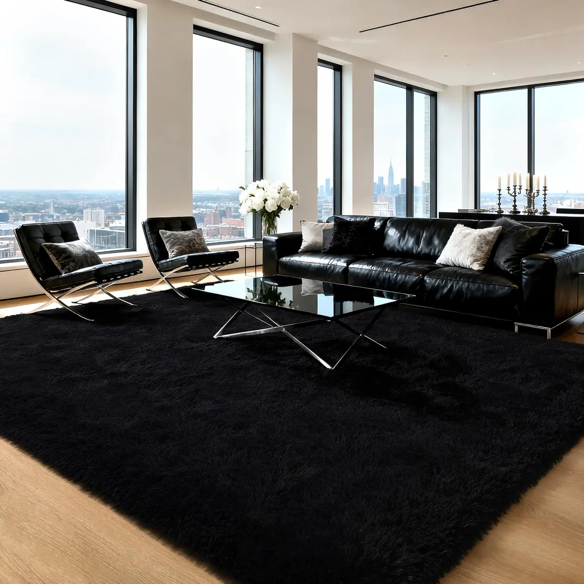 HOMORE Black Rug for Bedroom 4x6 | Fluffy Non Slip Area Rug for Kids Room - main product image