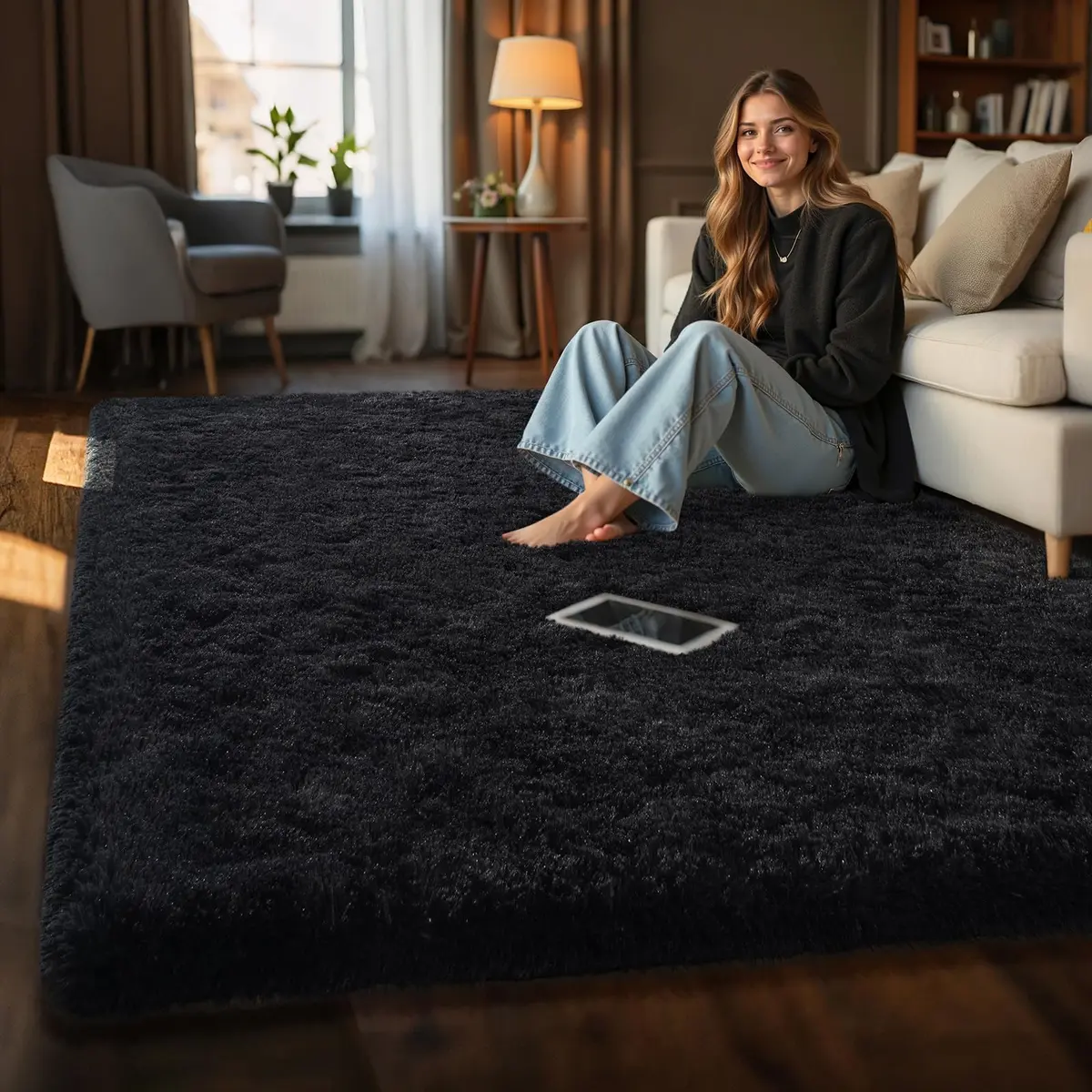 HOMORE Black Rug for Bedroom 4x6 | Fluffy Non Slip Area Rug for Kids Room - view 7