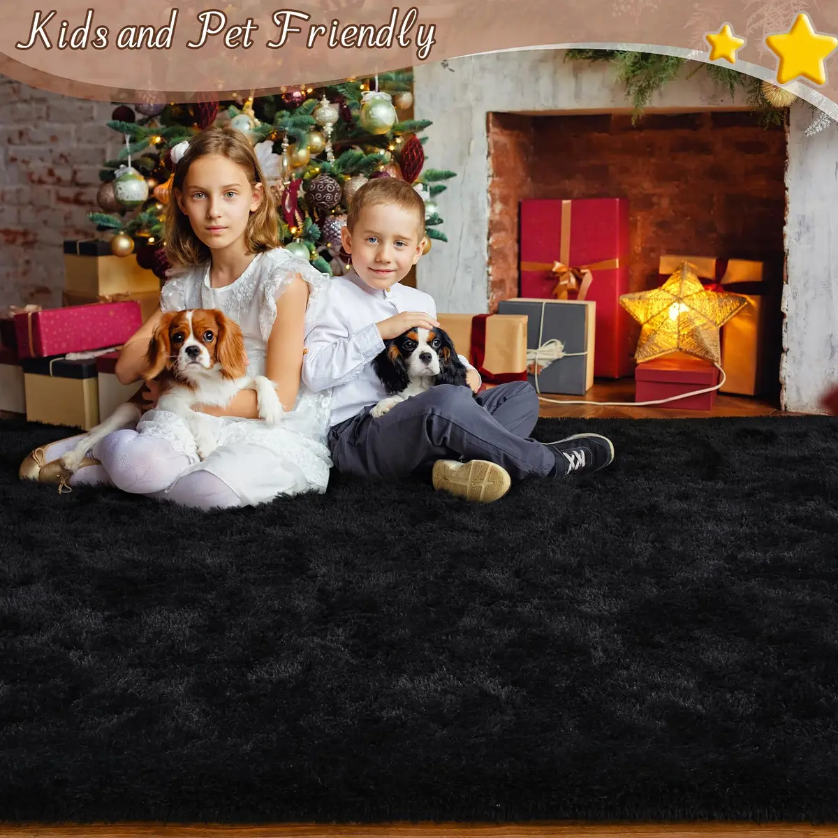 HOMORE Black Rug for Bedroom 4x6 | Fluffy Non Slip Area Rug for Kids Room - view 8