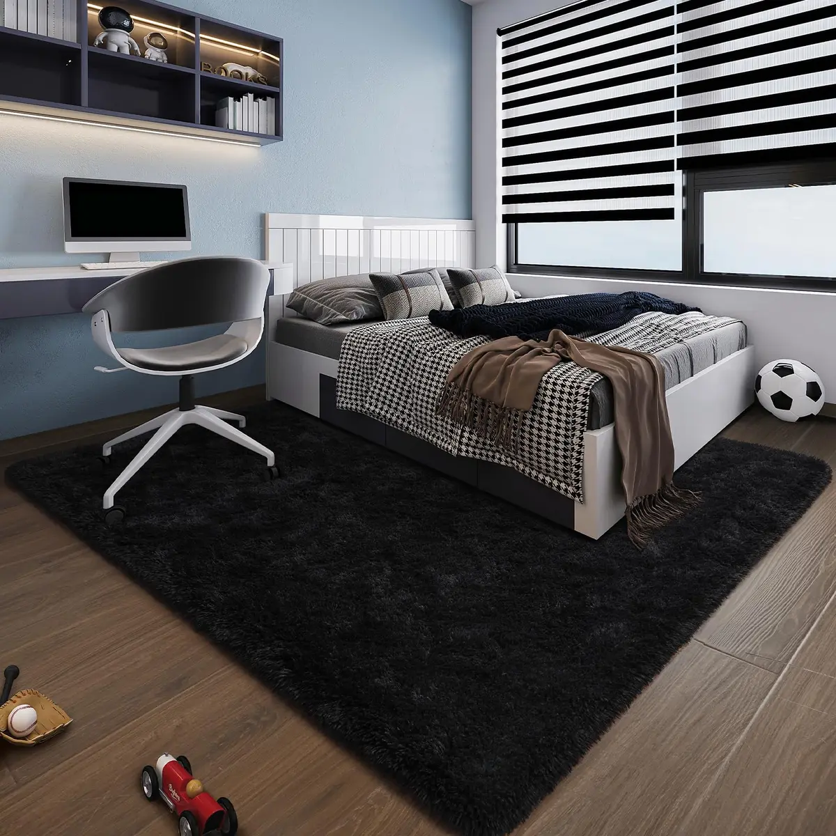 HOMORE Black Rug for Bedroom 4x6 | Fluffy Non Slip Area Rug for Kids Room - view 9