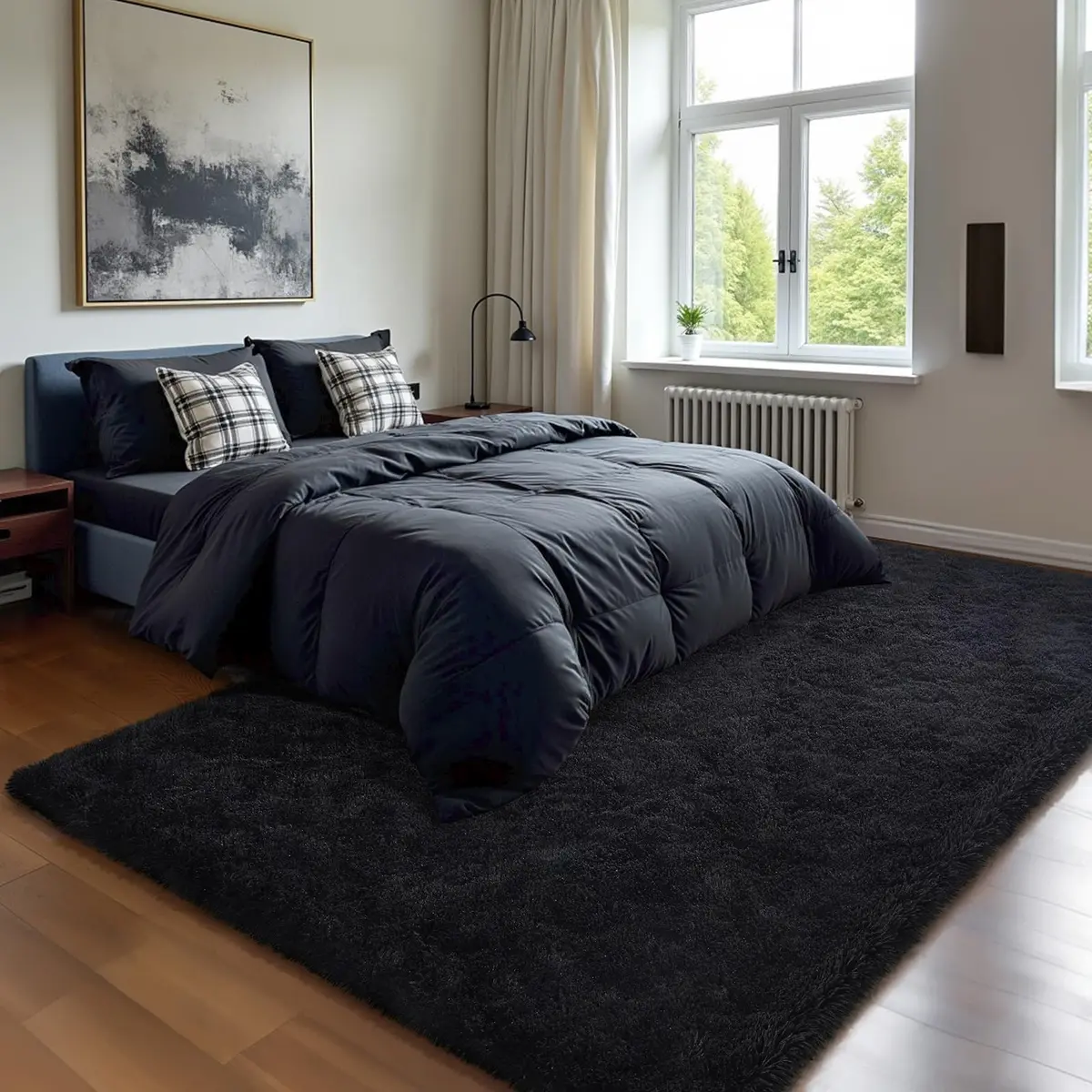 HOMORE Black Rug for Bedroom 4x6 | Fluffy Non Slip Area Rug for Kids Room - view 2