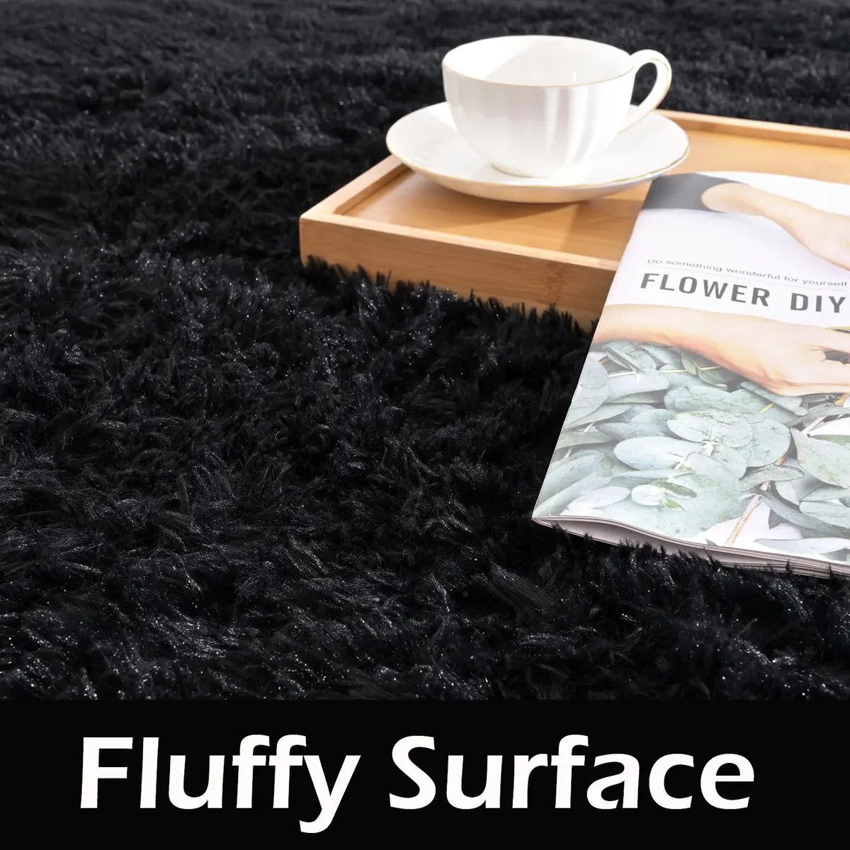 HOMORE Black Rug for Bedroom 4x6 | Fluffy Non Slip Area Rug for Kids Room - view 4