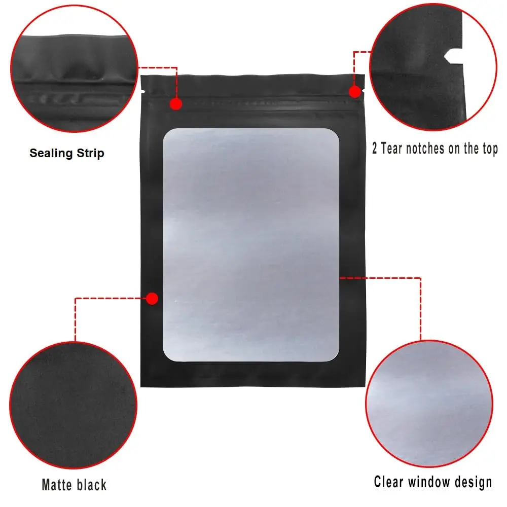 STUs 100 Pack Mylar Bags 5.5 x 7.9 Inch Resealable Smell Proof Bags with Clear Window Foil - view 3