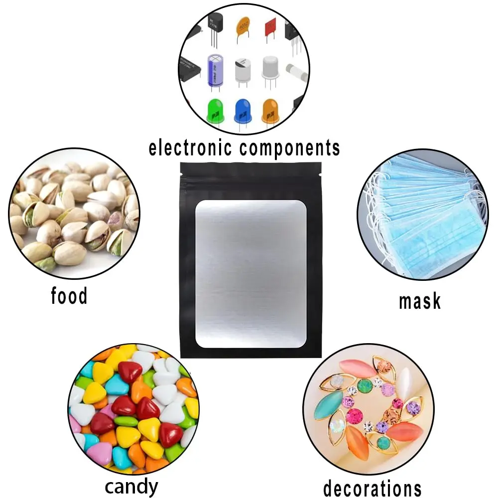 STUs 100 Pack Mylar Bags 5.5 x 7.9 Inch Resealable Smell Proof Bags with Clear Window Foil - view 4