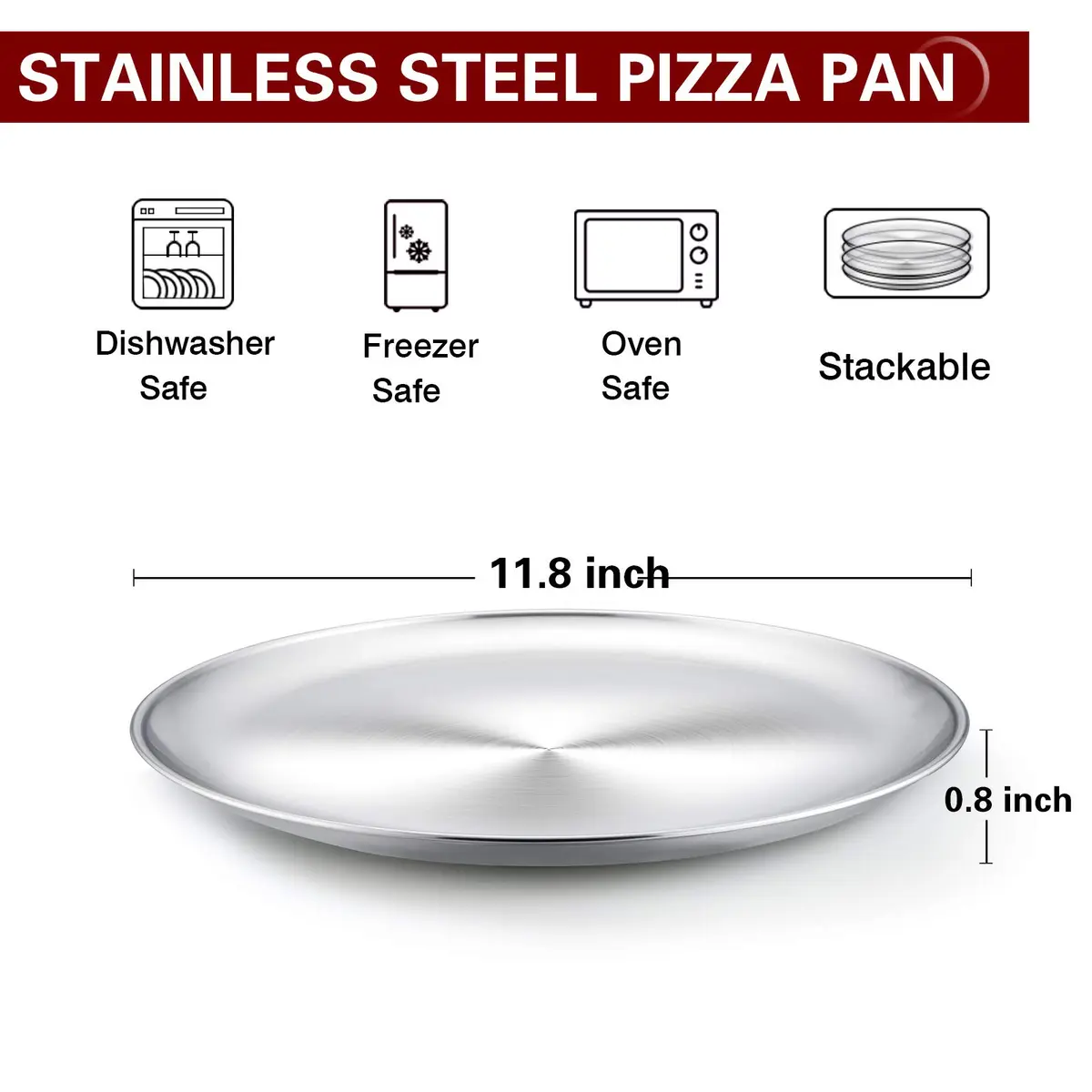 TeamFar 12 Inch Pizza Pan | Stainless Steel Baking Tray Set of 4 | Rust-Resistant & Dishwasher Safe - view 2