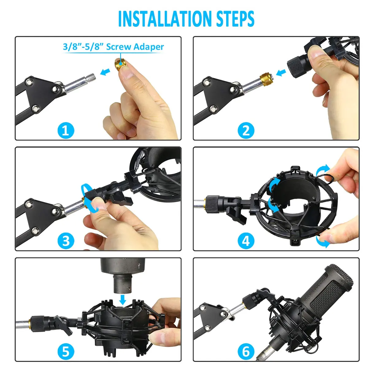 SUNMON Shock Mount for Microphones 1.9"-2.0" | Vibration Noise Reduction for Audio Technica AT2020 - view 6