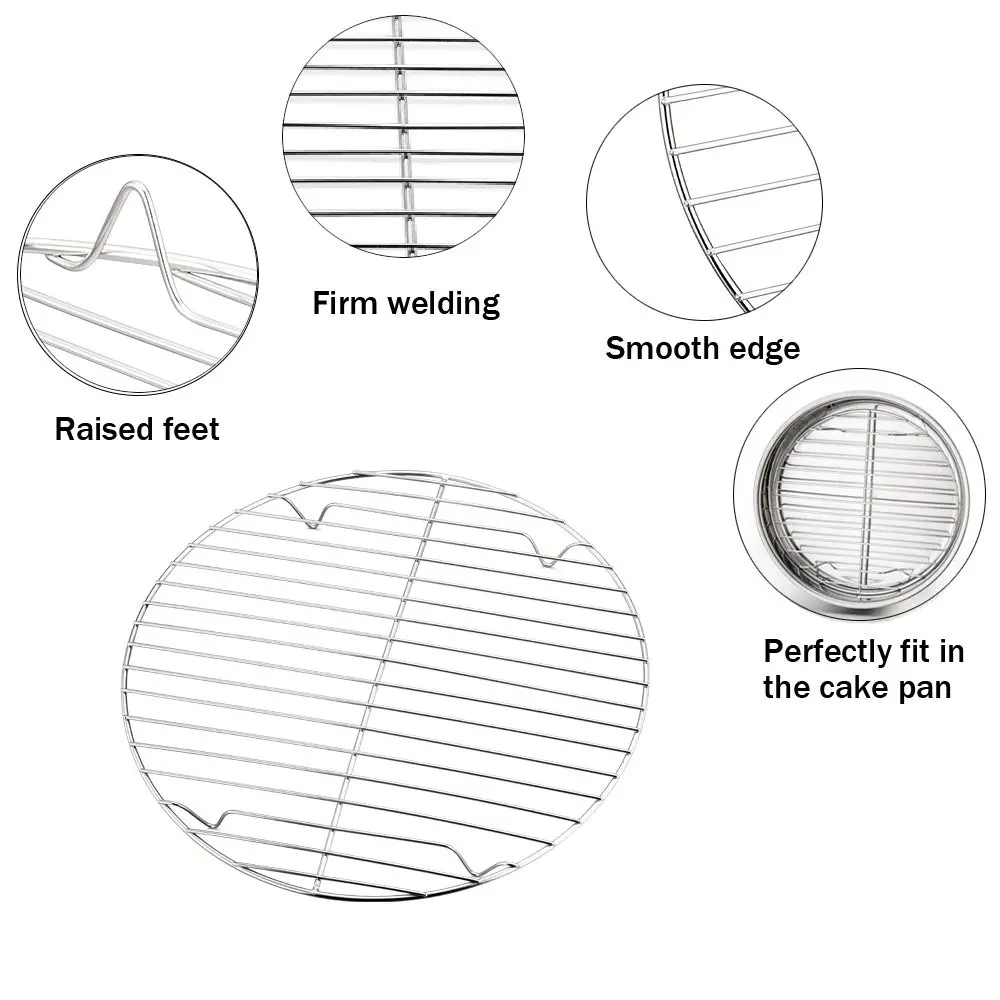 TeamFar 9 Inch Round Cooling Rack Set of 4 | Heavy Duty Stainless Steel, Rust Resistant, Dishwasher Safe - view 2