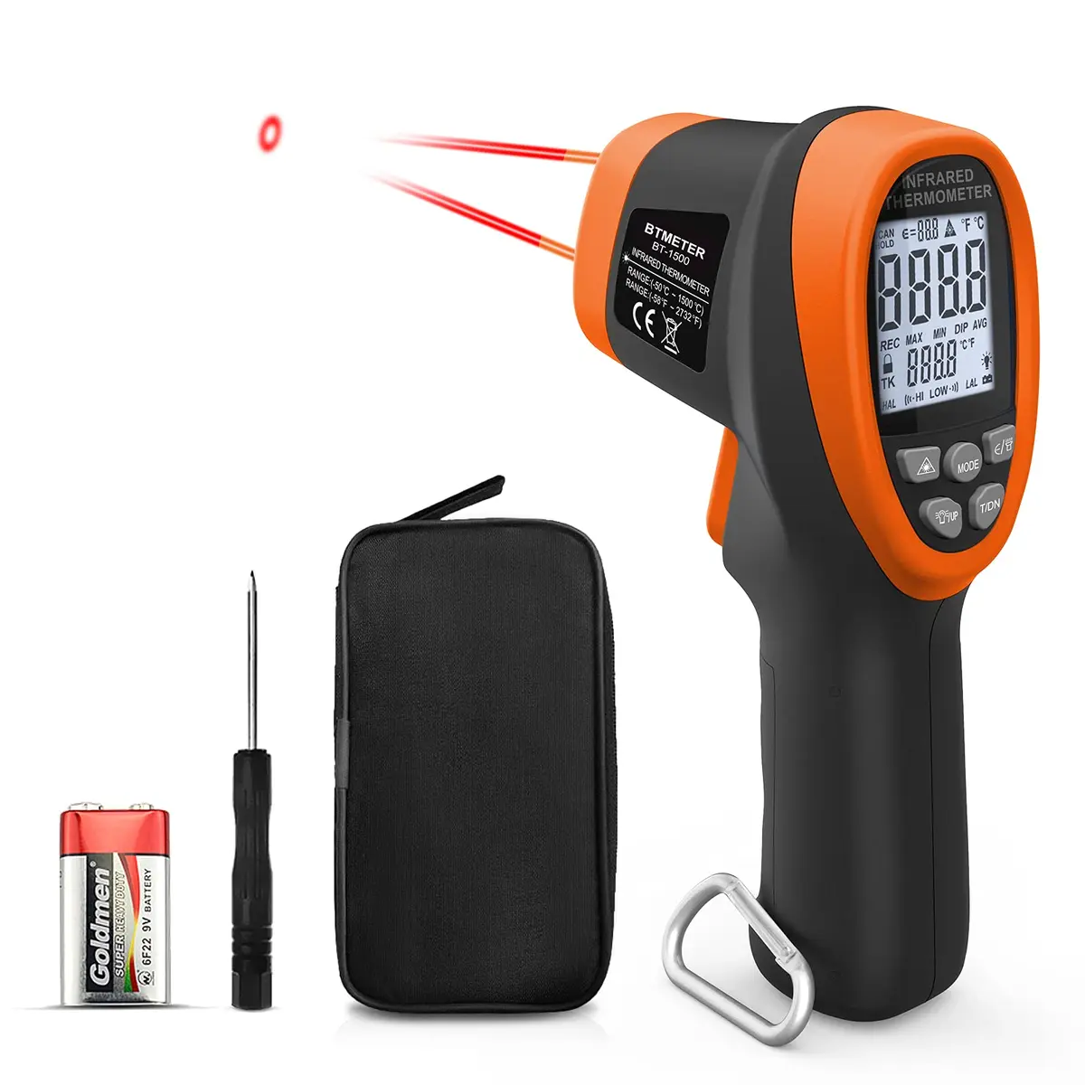 BTMETER BT-1500 Pyrometer -58℉ to 2732℉ Infrared Laser Thermometer Gun for Industrial & Automotive Use - main product image