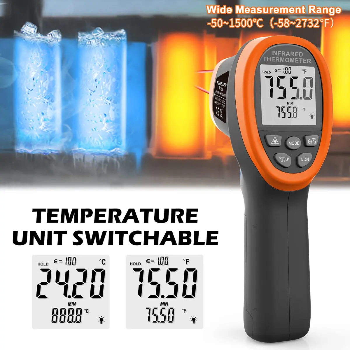 BTMETER BT-1500 Pyrometer -58℉ to 2732℉ Infrared Laser Thermometer Gun for Industrial & Automotive Use - view 3