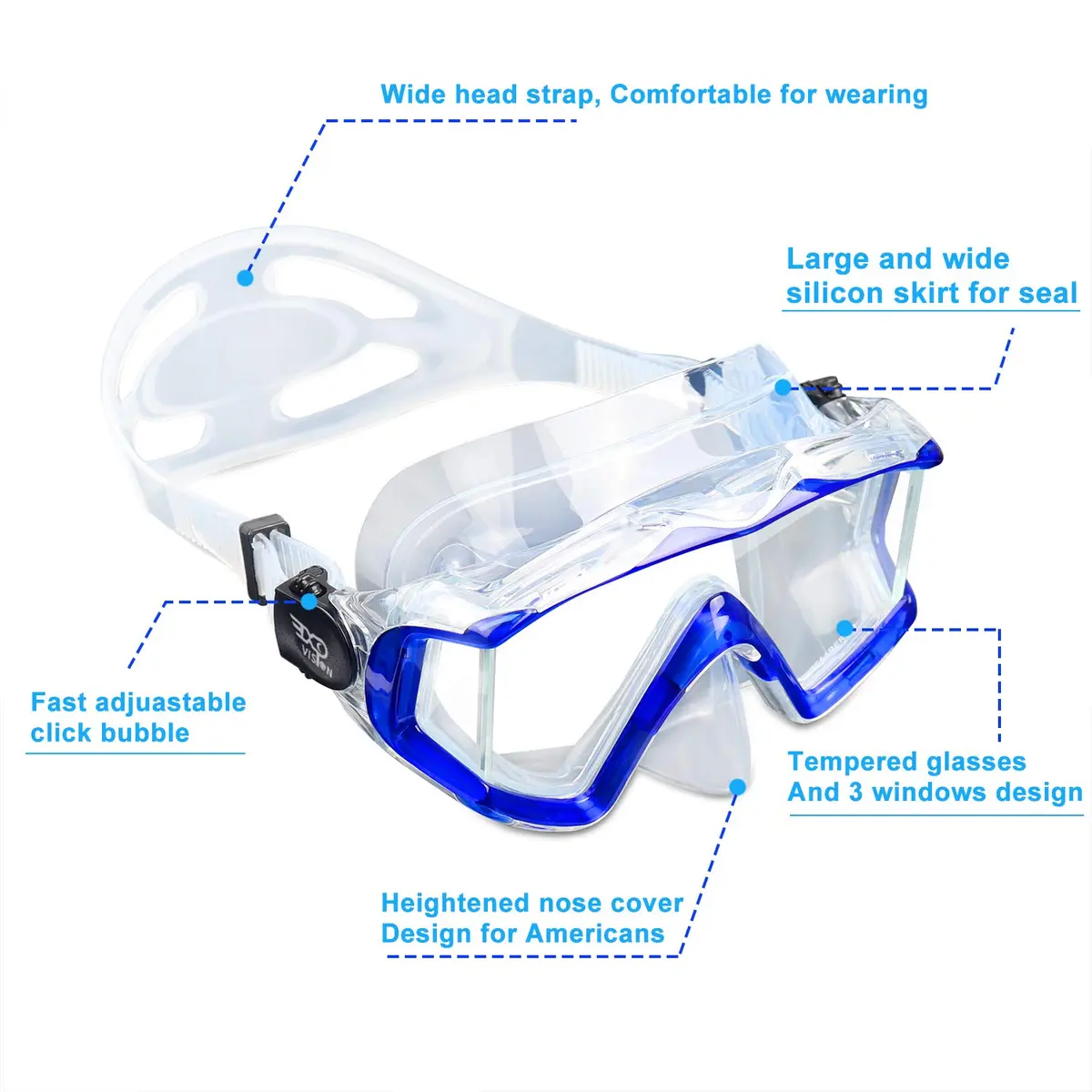 EXP VISION Pano 3 Panoramic View Diving Mask, Tempered Glass Lens Scuba Snorkeling Dive Mask 280g (9.88 oz) | Wide View for Freediving - view 3