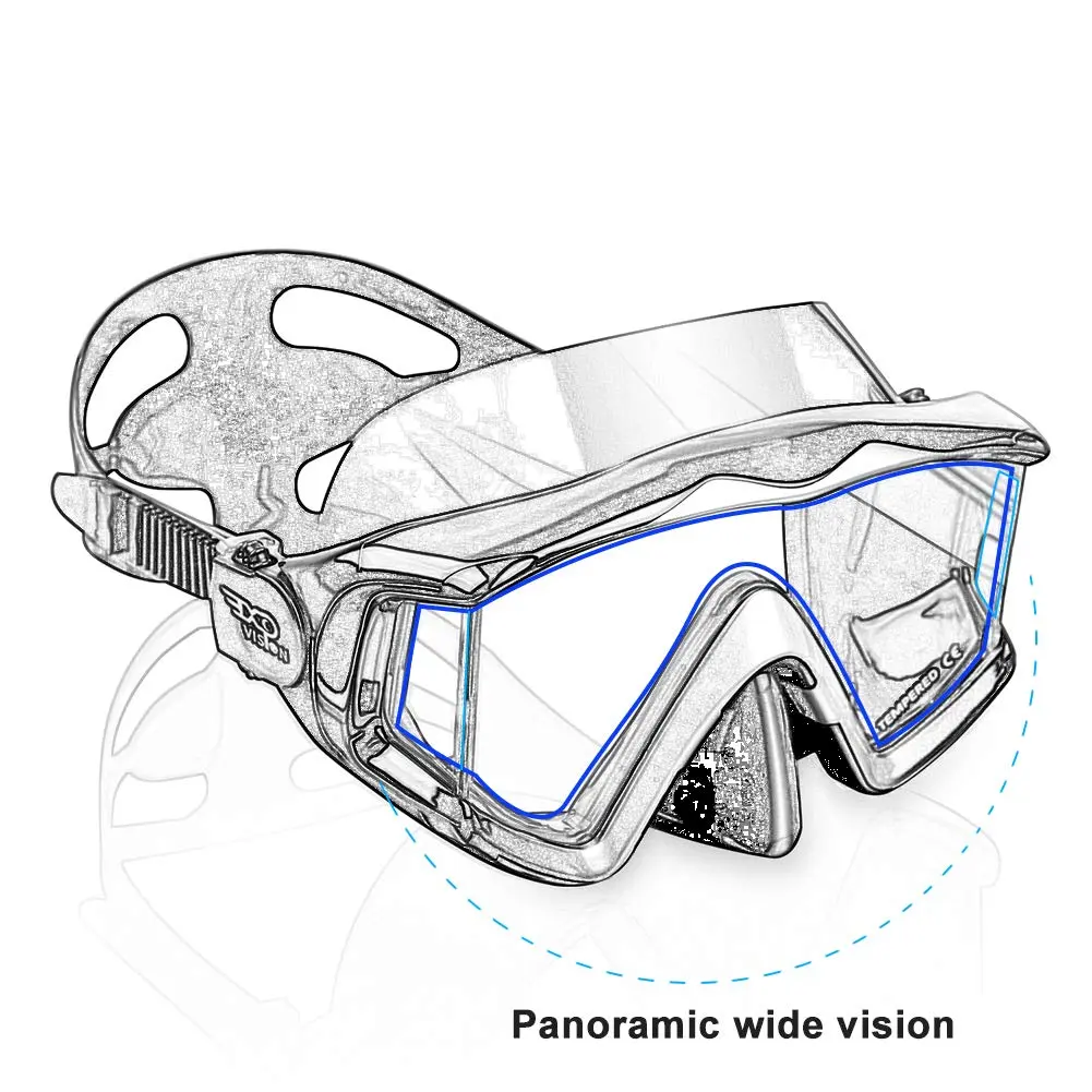 EXP VISION Pano 3 Panoramic View Dive Mask, Tempered Glass Lens Scuba Snorkeling Mask 280g (9.9 oz) | Wide View for Freediving - view 5