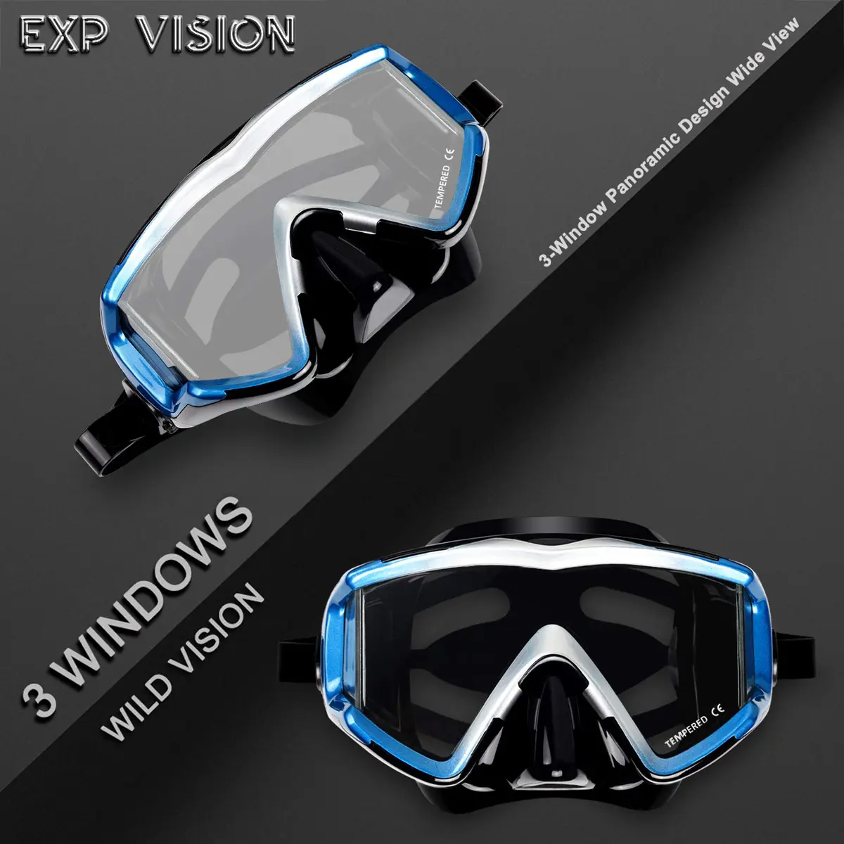 EXP VISION Pano 3 Panoramic View Dive Mask, Tempered Glass Lens Scuba Snorkeling Mask 280g (9.9 oz) | Wide View for Freediving - view 4