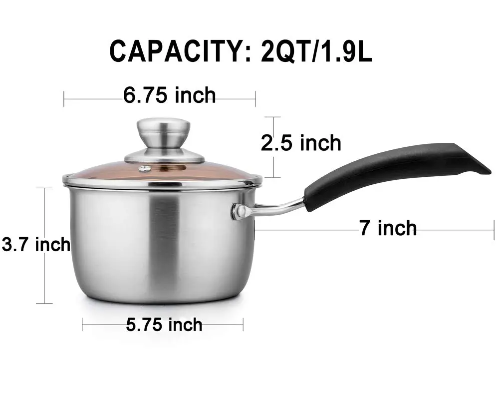 TeamFar 2 Quart Stainless Steel Saucepan with Lid | 1.89 L (2 qt) Milk Pot for Small Batches - view 6