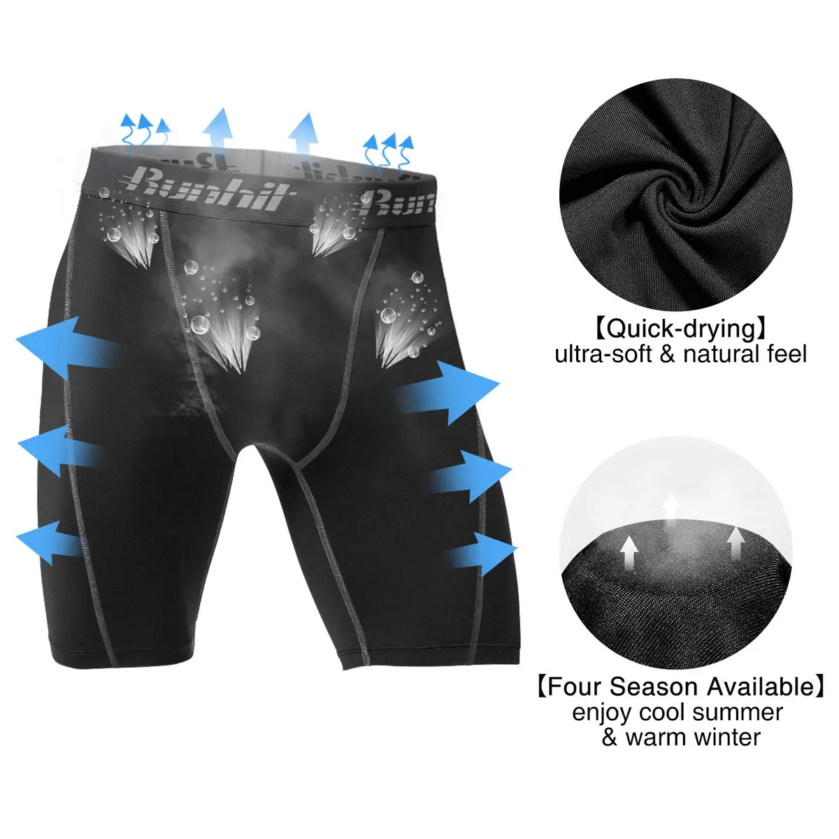 Runhit Men's Compression Shorts with Pockets 3 Pack | Moisture-Wicking, Flatlock Stitching, Elastic Waistband (X-Large) - view 4