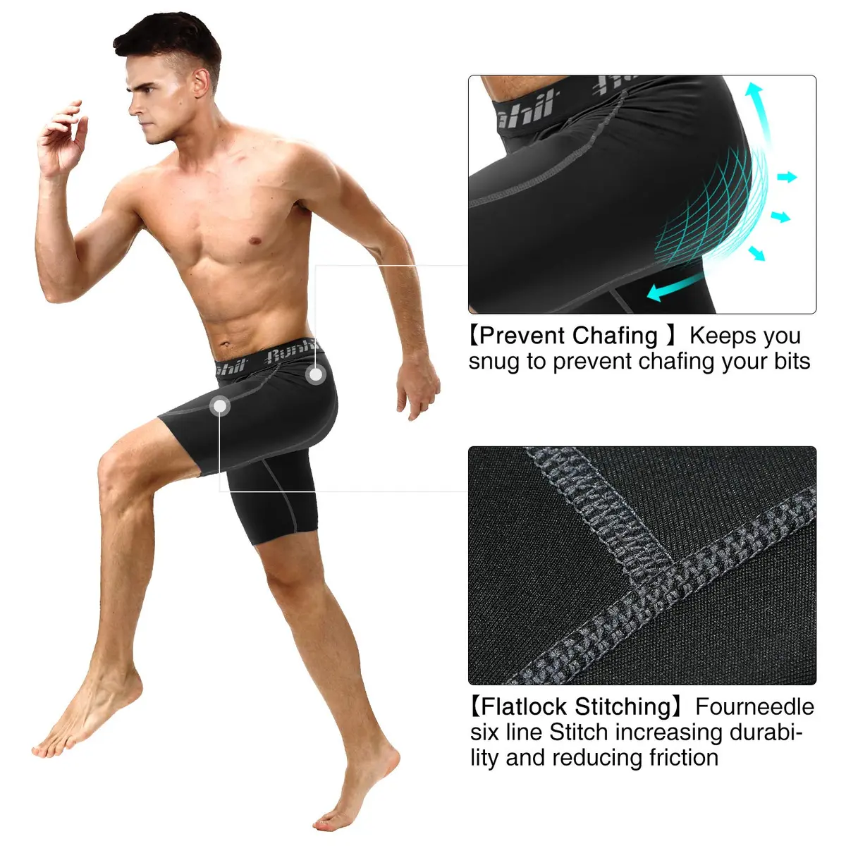 Runhit Men's Compression Shorts with Pockets 3 Pack | Moisture-Wicking, Flatlock Stitching, Elastic Waistband (X-Large) - view 5