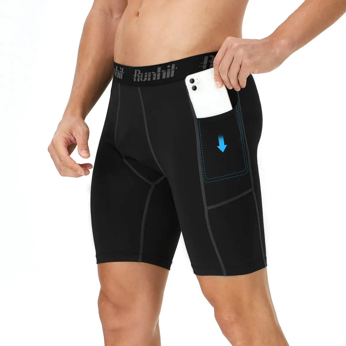 Runhit Men's Compression Shorts with Pockets 3 Pack | Moisture-Wicking, Flatlock Stitching, Elastic Waistband (X-Large) - view 2