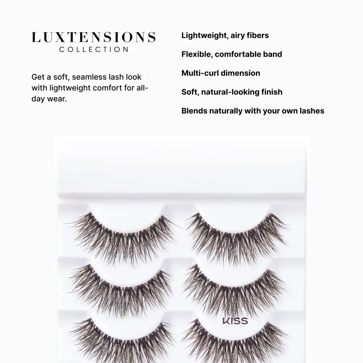 KISS Lash Couture LuXtensions False Eyelashes, Royal Satin, 1 Pair, 10mm Flat Lash | Natural Look Reusable D/C/J Curl Mix - view 6